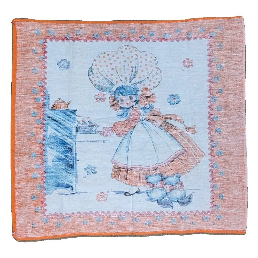 Vintage Dish Towel With Girl in Bonnet and 2 cats Preowned - Picture 2 of 5